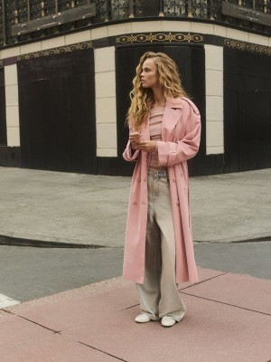 Pink Reserved Double Breasted Oversized Trench Women's Coats | JZEK-83491