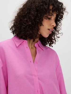 Pink Reserved Longline Viscose Rich Women's Shirts | XBUE-74825