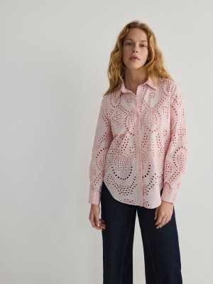 Pink Reserved Openwork Women's Shirts | UDOE-36714