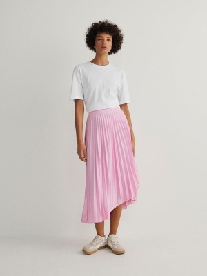 Pink Reserved Pleated Midi Women's Skirts | OYAD-50137