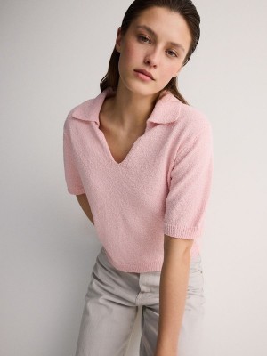 Pink Reserved Polo Style Jersey Women's Sweaters | CWFP-36871