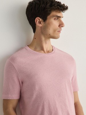 Pink Reserved Regular Fit T-linen Blend Men's T-shirts | RPBN-40825