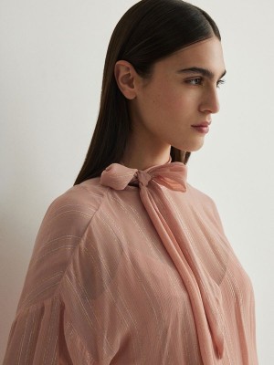 Pink Reserved Silk Top Women's Shirts | JBGM-93705