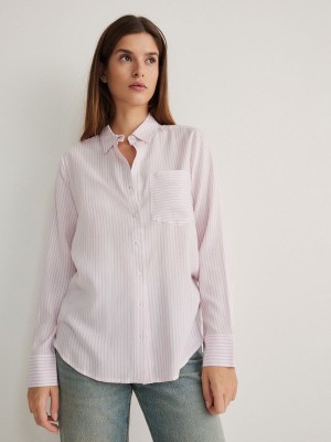 Pink Reserved Striped Women's Shirts | JKPY-82735