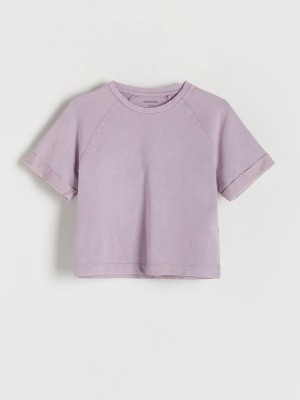 Purple Reserved Cotton T-wash Effect Girls' T-shirts | ELRX-60152