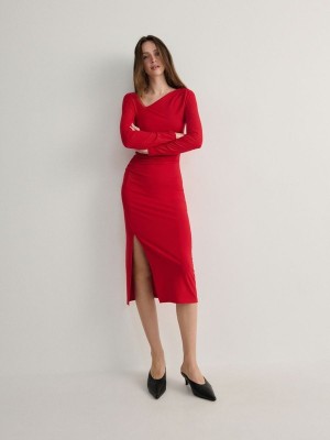 Red Reserved Asymmetric Neckline Women's Dress | ZSAF-17859