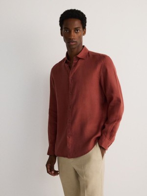 Red Reserved Regular Fit Linen Men's Shirts | LNPS-61278