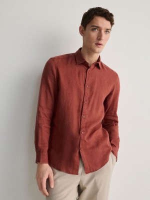 Red Reserved Regular Fit Linen Men's Shirts | MQDG-26835