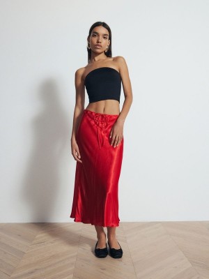 Red Reserved Viscose Midi Women's Skirts | RTYN-70863