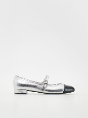 Silver Reserved Metallic Ballerina Women's Loafers | YUOS-95318