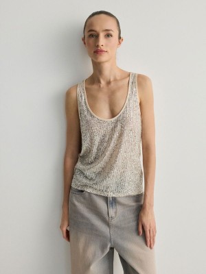 Silver Reserved Sequin Top Women's Shirts | APER-63075