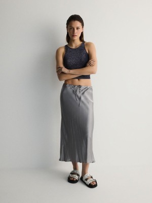 Silver Reserved Viscose Midi Women's Skirts | HPKM-81543