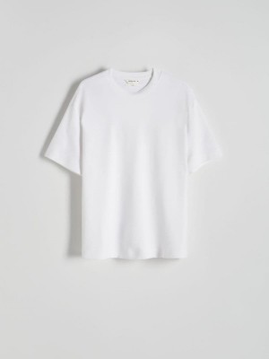 White Reserved Boxy Men's T-shirts | AHYV-69748