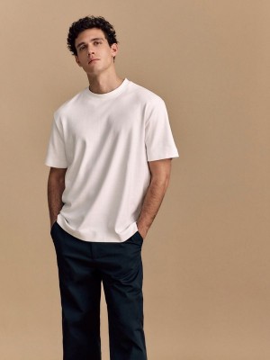 White Reserved Boxy Men's T-shirts | SCPO-17409