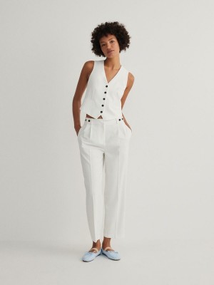 White Reserved Cigarettepressed Crease Women's Trousers | JPAD-13206