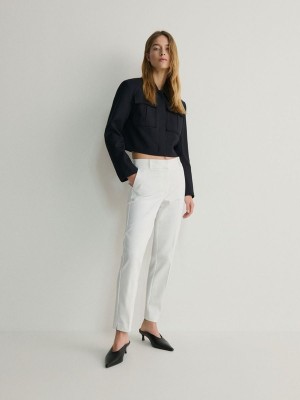 White Reserved Cigarettepressed Crease Women's Trousers | PACX-02973