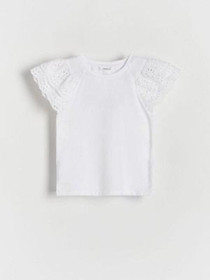 White Reserved Cotton Girls' T-shirts | FVUI-53902