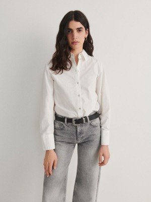 White Reserved Cotton Women's Shirts | NMJQ-46503