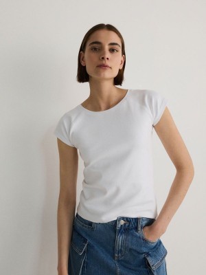 White Reserved Cotton Women's T-shirts | OGYJ-64398