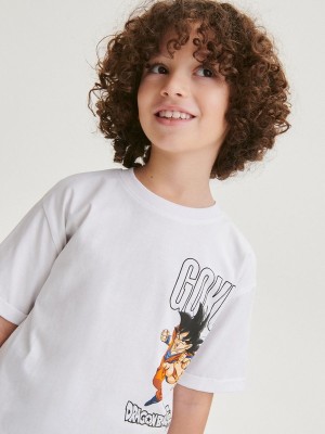 White Reserved Dragon Ball Z Boys' T-shirts | AVOB-19753