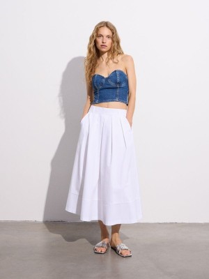 White Reserved Flared Midi Women's Skirts | IUHP-01574