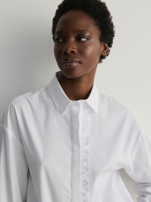 White Reserved Frill Women's Shirts | VJFE-30754