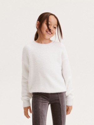 White Reserved Jumper Girls' Sweaters | PMAB-21037