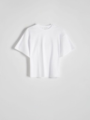 White Reserved Mercerised Cotton Oversized Women's T-shirts | GRYZ-79564