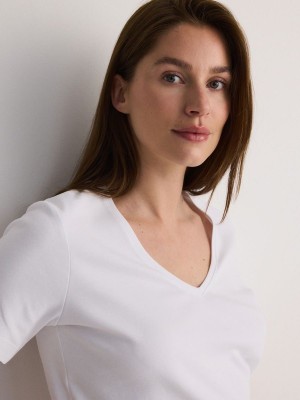 White Reserved Mercerised Organic Cotton Women's T-shirts | GVKZ-86459