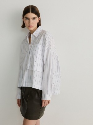 White Reserved Oversized Stripe Women's Shirts | XIMQ-75192