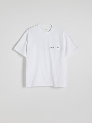 White Reserved Oversized T-print Men's T-shirts | HSMA-63054