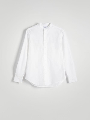 White Reserved Regular Fit Mandarin Collar Men's Shirts | YTKH-10748