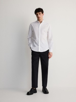 White Reserved Regular Fit Mandarin Collar Men's Shirts | WQMZ-80746