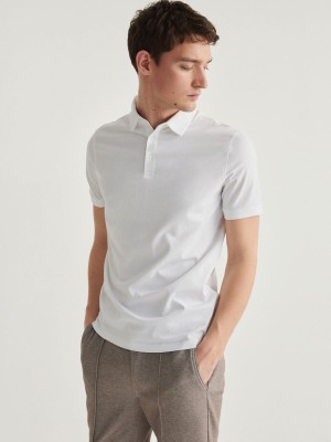 White Reserved Regular Fit Men's Polo Shirts | GMLE-61352