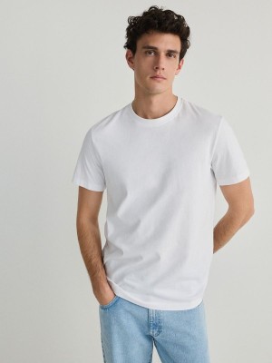 White Reserved Regular Fit Men's T-shirts | XIOQ-02681