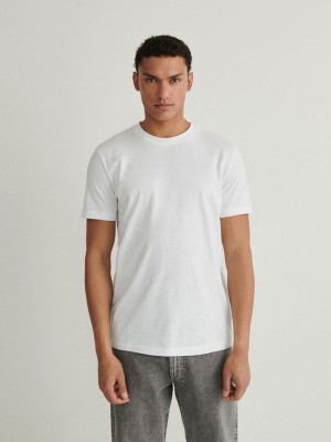 White Reserved Regular Fit Men's T-shirts | XCZU-42936