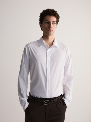 White Reserved Regular Fit Plain Men's Shirts | IBTW-79153