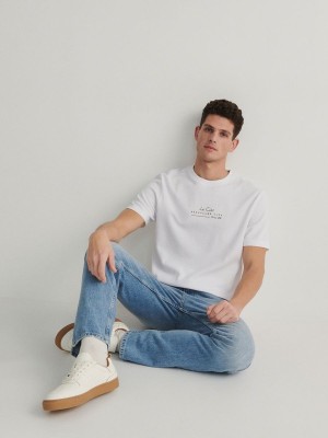 White Reserved Regular Fit T-print Men's T-shirts | MTQB-29078