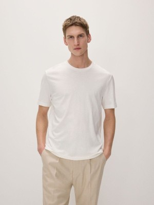 White Reserved Regular Fit T-silk Blend Men's T-shirts | RTKZ-90385