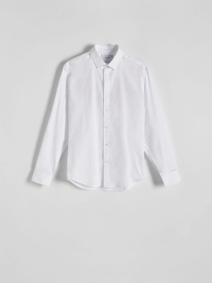 White Reserved Slim Fit Men's Shirts | HUQZ-95376