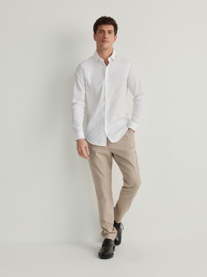 White Reserved Slim Fit Men's Shirts | XZRA-32657