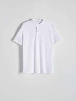 White Reserved Stand-up Collar Men's Polo Shirts | XPJR-30698