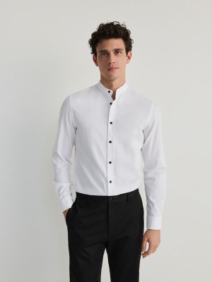 White Reserved Super Slim Fitstand Up Collar Men's Shirts | KIVM-24579