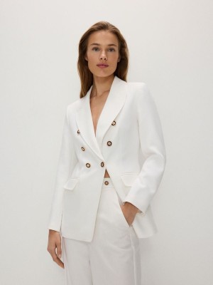 White Reserved Viscose Blend Double-breasted Women's Blazers | MXRE-08954