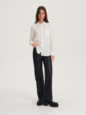 White Reserved Viscose Women's Shirts | PVFN-84561