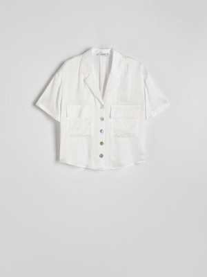 White Reserved Viscose Women's Shirts | UXEH-13954