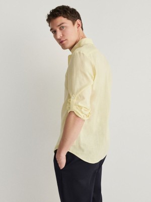 Yellow Reserved Regular Fitlinen Blend Men's Shirts | IRBU-79263