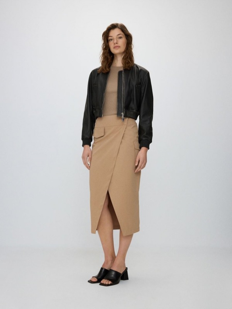 Beige Reserved Asymmetrical Front Detail Women's Skirts | AWYX-75201