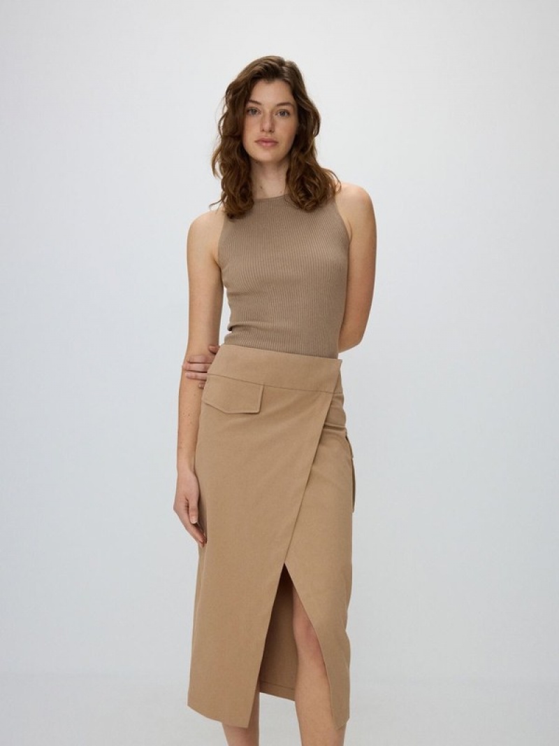 Beige Reserved Asymmetrical Front Detail Women's Skirts | AWYX-75201