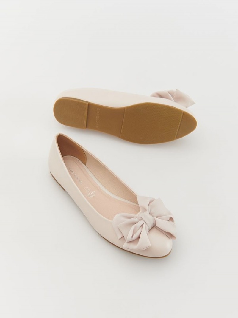 Beige Reserved Ballerinasbow Detail Girls' Shoes | ADZH-69801